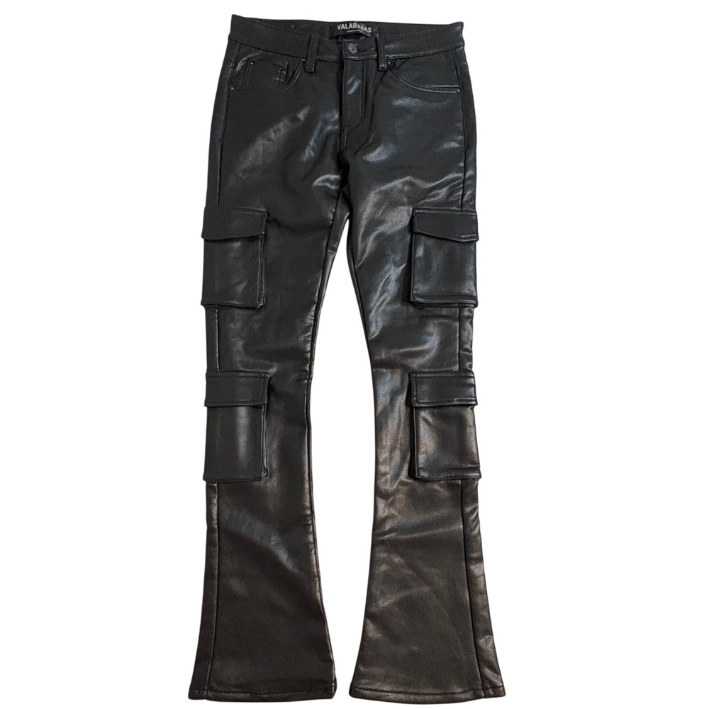Valabasas Banjo Black Vegan Leather Stacked Flare Cargo Pants Mens Size 32